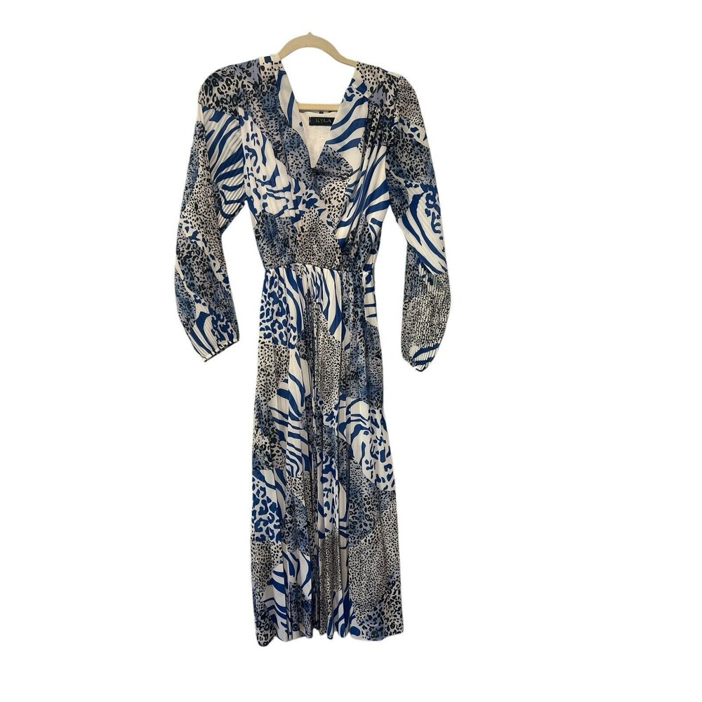 Women’s Zebra Striped & Leopard Print Blue, White And Black Dress S/M